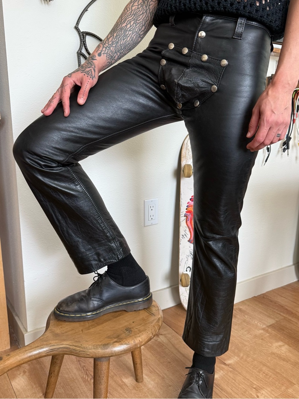 Vintage 80s Leather Man Removable Codpiece Pants BDSM ~ Size 28 x 29